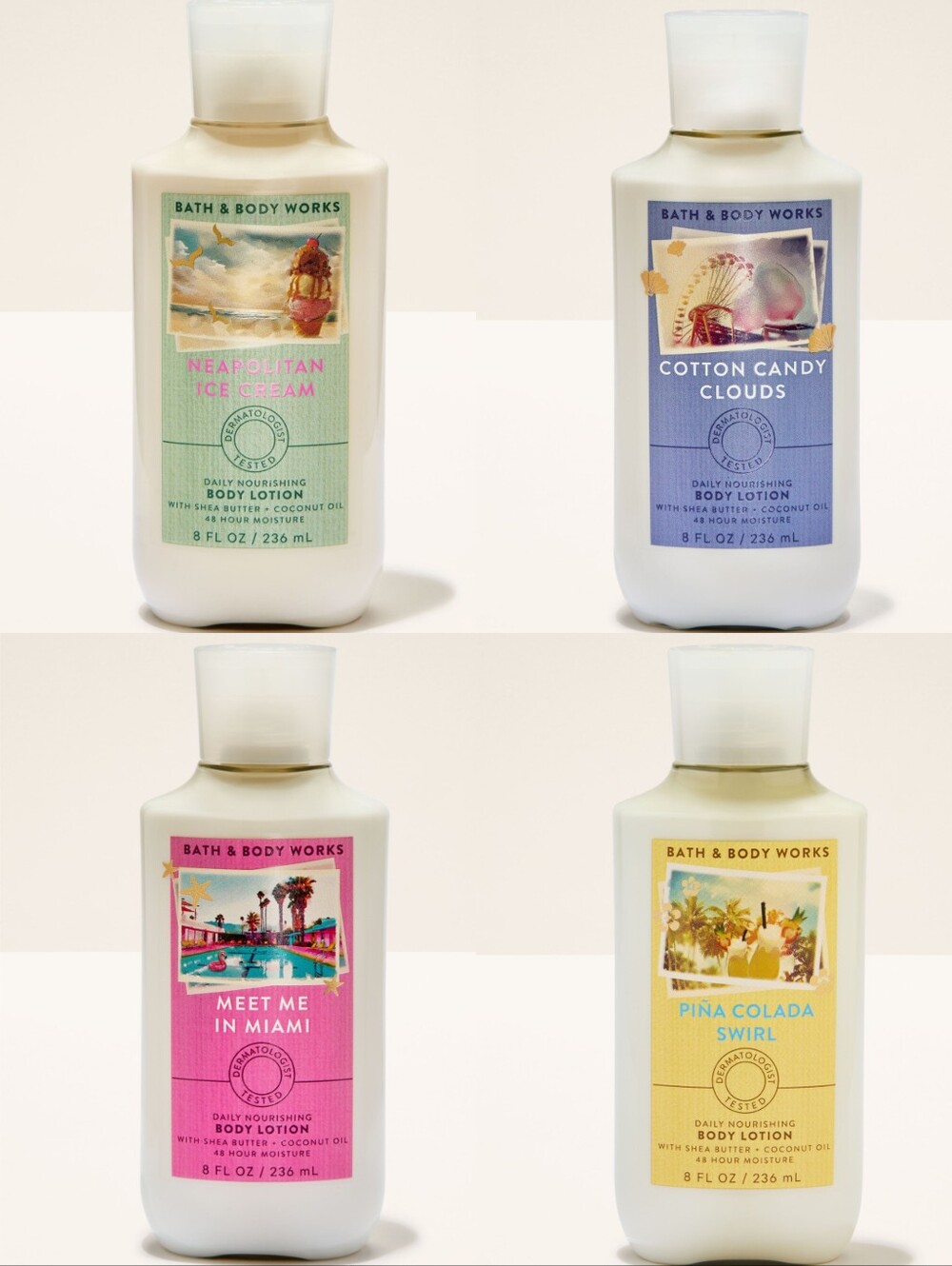 Bath & Body Works Summer Daily Nourishing Body Lotion Variety Set of 4 New RARE
